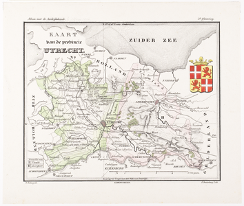 203130 Kaart van de provincie Utrecht; met weergave van de indeling in de arrondissementen Utrecht en Amersfoort. Met ...